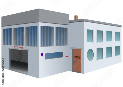 Bâtiment d'une entreprise avec atelier et bureau