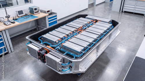 Battery pack with cooling system and wiring industrial laboratory setting