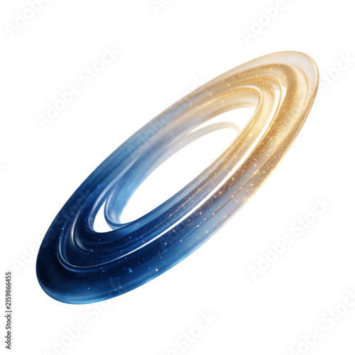3D Abstract Blue and Gold Glitter Spiral Galaxy Ring Isolated on White with Transparent Background