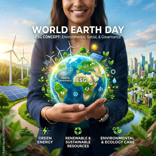 ESG concept showing glowing globe for World Earth Day.