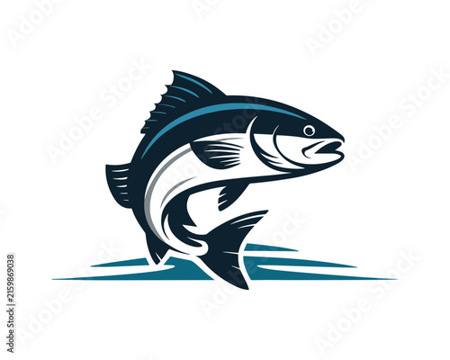 Stylized illustration of a jumping salmon fish