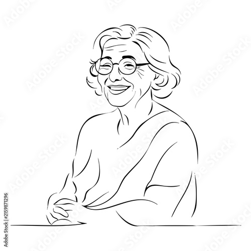 Elderly grandmother wearing glasses smiling warmly while sitting for senior care programs retirement home advertising or intergenerational connection.