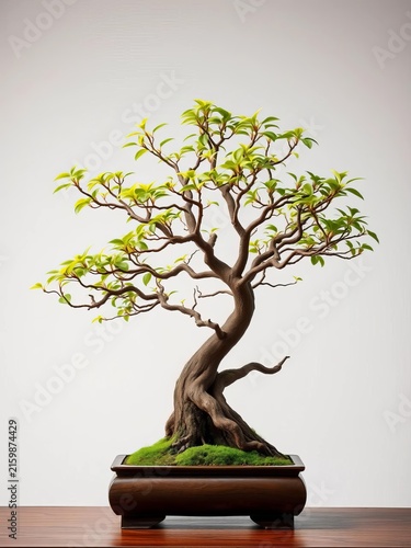 Classic bonsai tree with intricate branches and leaves, Elegant, Greenery