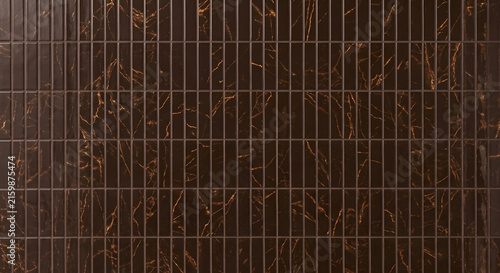Dark brown marble finger mosaic tiles with glossy finish and fine copper veining