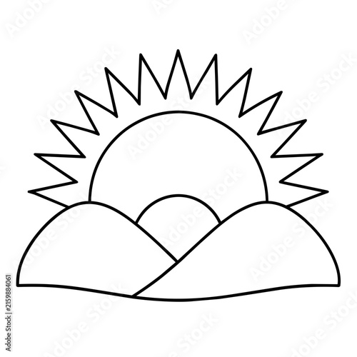 growth mindset lineart sun rising behind mountains labeled new start hand drawn black and white outline