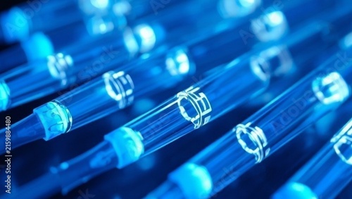 Futuristic Blue Fiber Optic Cables for High Speed Data Communication