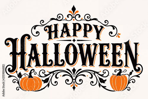Happy halloween decorative banner with pumpkin and orange accents