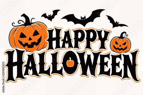 Happy halloween illustration with jack o lanterns and bats