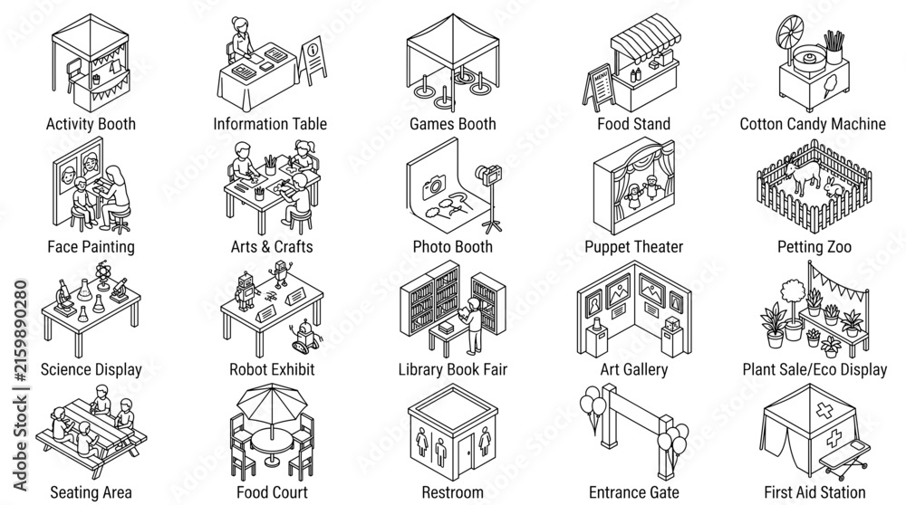 Obraz premium Isometric Festival and Fair Icons Set