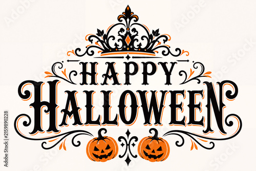 Happy halloween greeting with pumpkin and autumn leaves