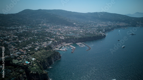 High altitude aerial view of the Sorrento Coast and its harbour