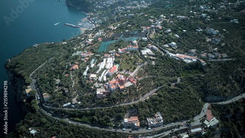 Aerial view of lemon groves and a hillside village - Sorrento Coast