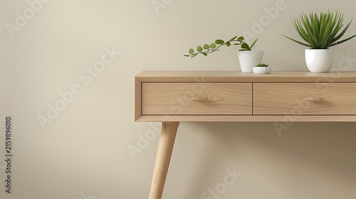 Minimalist Light Oak Extendable Desk Home Office Furniture Commercial Stock Photo