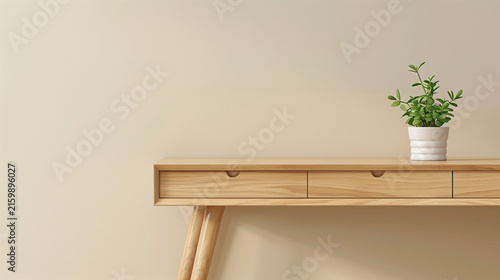 Minimalist Light Oak Extendable Desk Home Office Furniture Commercial Stock Photo