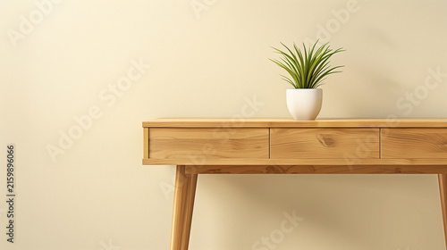 Minimalist Light Oak Extendable Desk Home Office Furniture Commercial Stock Photo