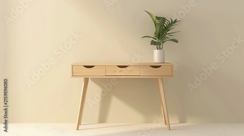 Minimalist Light Oak Extendable Desk Home Office Furniture Commercial Stock Photo