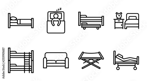 Vector Icons: Beds, Sleep, Furniture, Bedroom, Furniture Set, Furniture Collection, Furniture Icons
