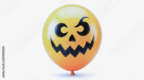 Halloween Balloon with Spooky Jack O Lantern Face Yellow Orange Gradient Isolated on White Background Party Decoration Pumpkin Face 3D Render Illustration