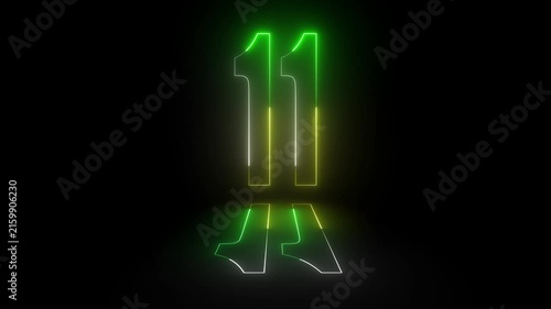 Neon number on black background