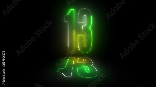 Neon number on black background