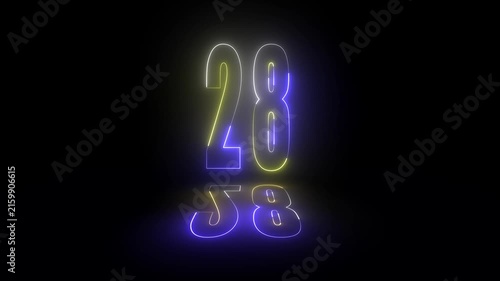 Neon number on black background