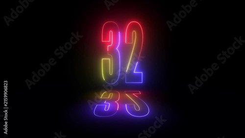 Neon number on black background