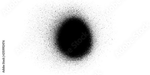Fotografía Black spray paint splatter texture with egg-shaped dense blob on white backgroun
