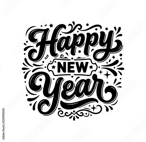 Happy New Year Lettering Silhouette vector design