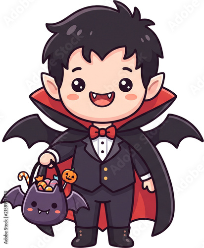 Cute Kawaii Vampire Girl in Red and Black Dress