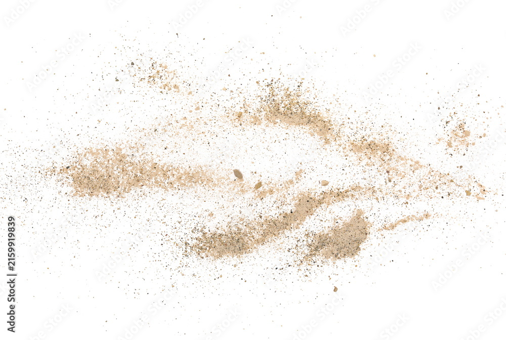 Obraz premium Dry cement and sand with small stones isolated on white background and texture, clipping path, design element