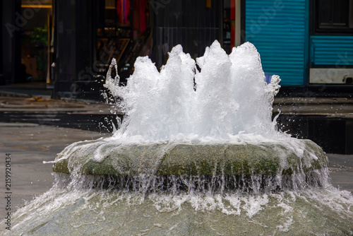 Water flowing in street fountain outside on street in Belgrade capital of Serbia