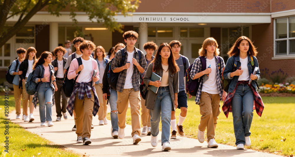 Fototapeta premium Classmates leaving school м