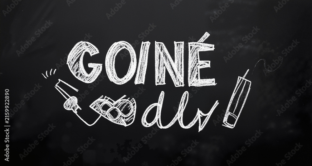 Obraz premium A deep black chalkboard background with white chalk hand-drawn text and illustrations. 