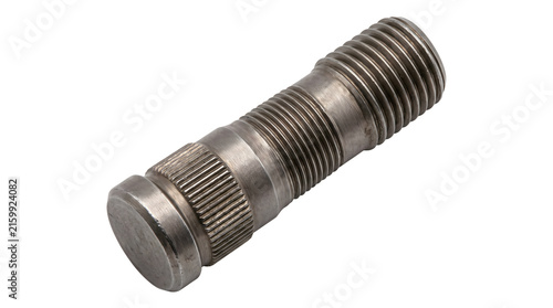 Metal threaded stud with knurled shaft for secure grip and mechanical assembly.