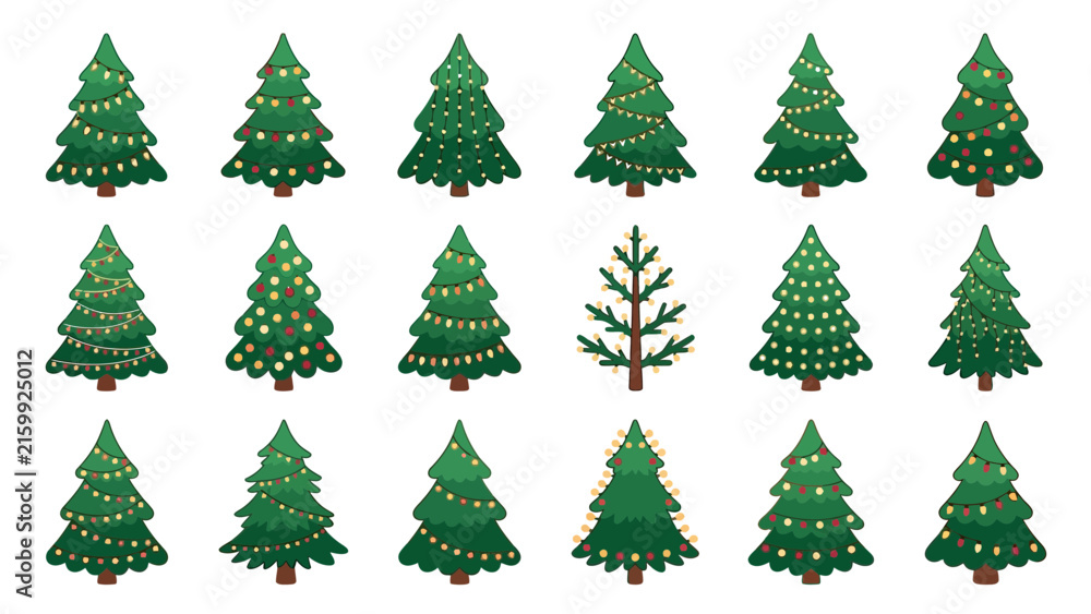 Obraz premium Decorated Pine Trees Pattern Festive Holiday Greenery Vector Illustration