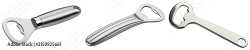 Foto Three different metal bottle openers isolated on a white background