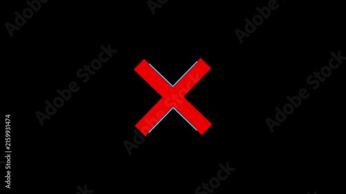 Red Cross Mark Glitch Motion Graphic Animation Loop Isolated Black Background Video Overlay