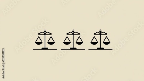 Abstract icon of scales symbolizing justice and balance represented in a minimalist style with three scales on a neutral background