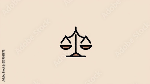 Minimalist illustration of a balance scale symbol representing fairness, justice, law, and equality on a beige background