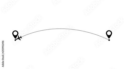 Airplane Flying Between Two Location Pins Motion Graphic Animation Loop Isolated White Background Video Overlay