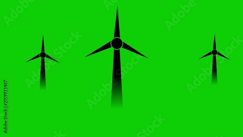 Wind Turbines Rotating Motion Graphic Animation Loop Isolated green Background Renewable Energy Video Overlay