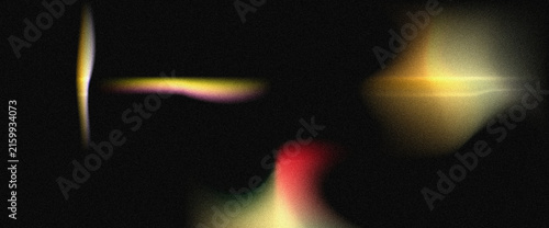4 glowing light flares in orange, yellow tones, analog light leak effect, dark film noise grain texture 