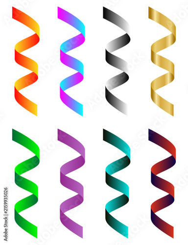Vibrant colorful curling party serpentine ribbons set template for birthday festive celebration event anniversary decor invitation poster design