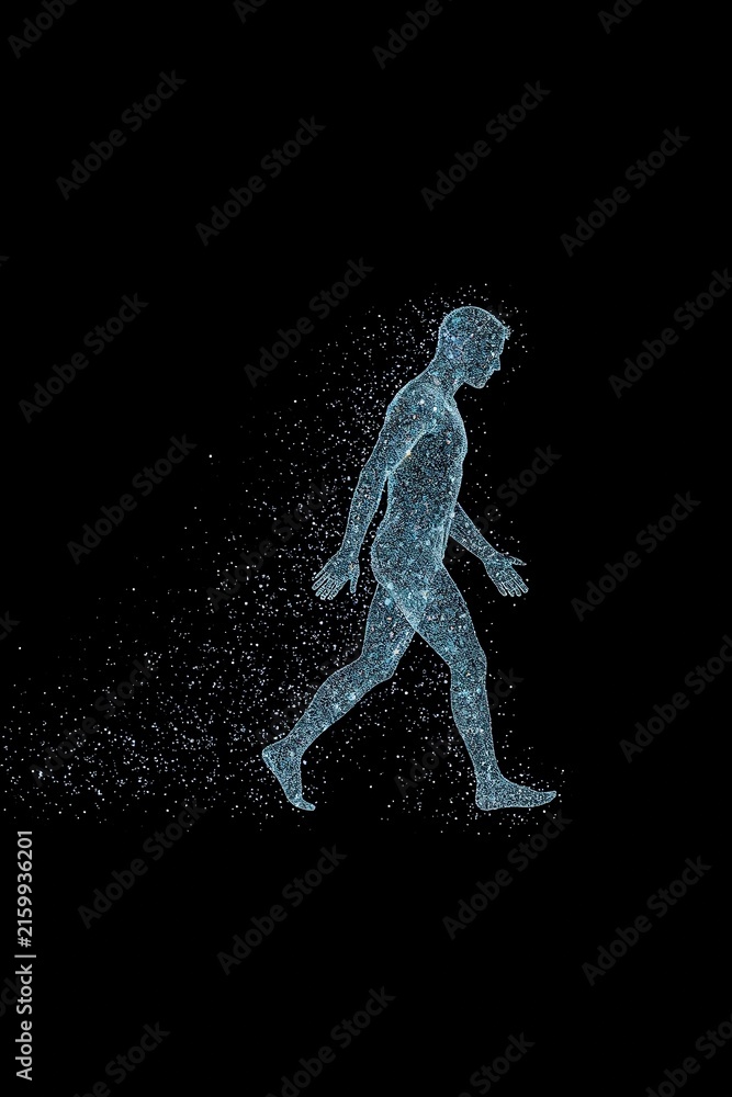 Fototapeta premium Human Evolution and Future Technology Concept with Digital Particle Silhouette, Futuristic Science Background