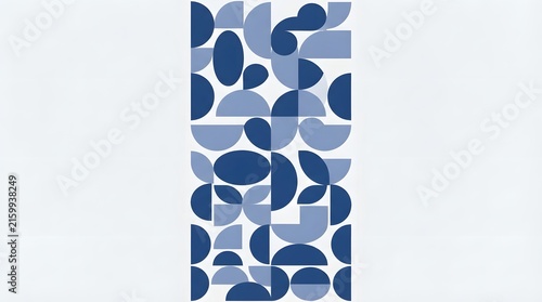 Geometric pattern with blue semicircles and circles