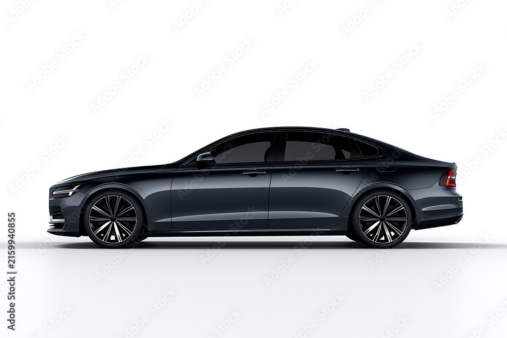 Naklejka premium Modern luxury sedan car, side view, isolated on white background