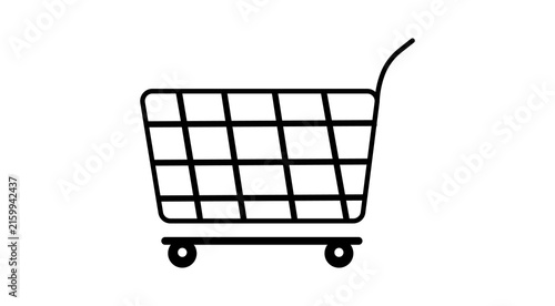Obraz na płótnie Black Shopping Cart Outline Icon with Wire Basket and Wheels Isolated On Transpa