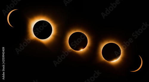 Total solar eclipse sequence showing various phases