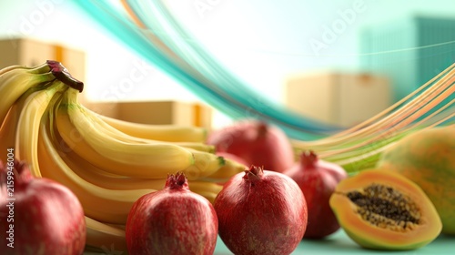 Fresh tropical fruit assortment with abstract shapes