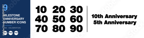Milestone Anniversary Number Icons, Celebrating Significant Achievements and Milestones